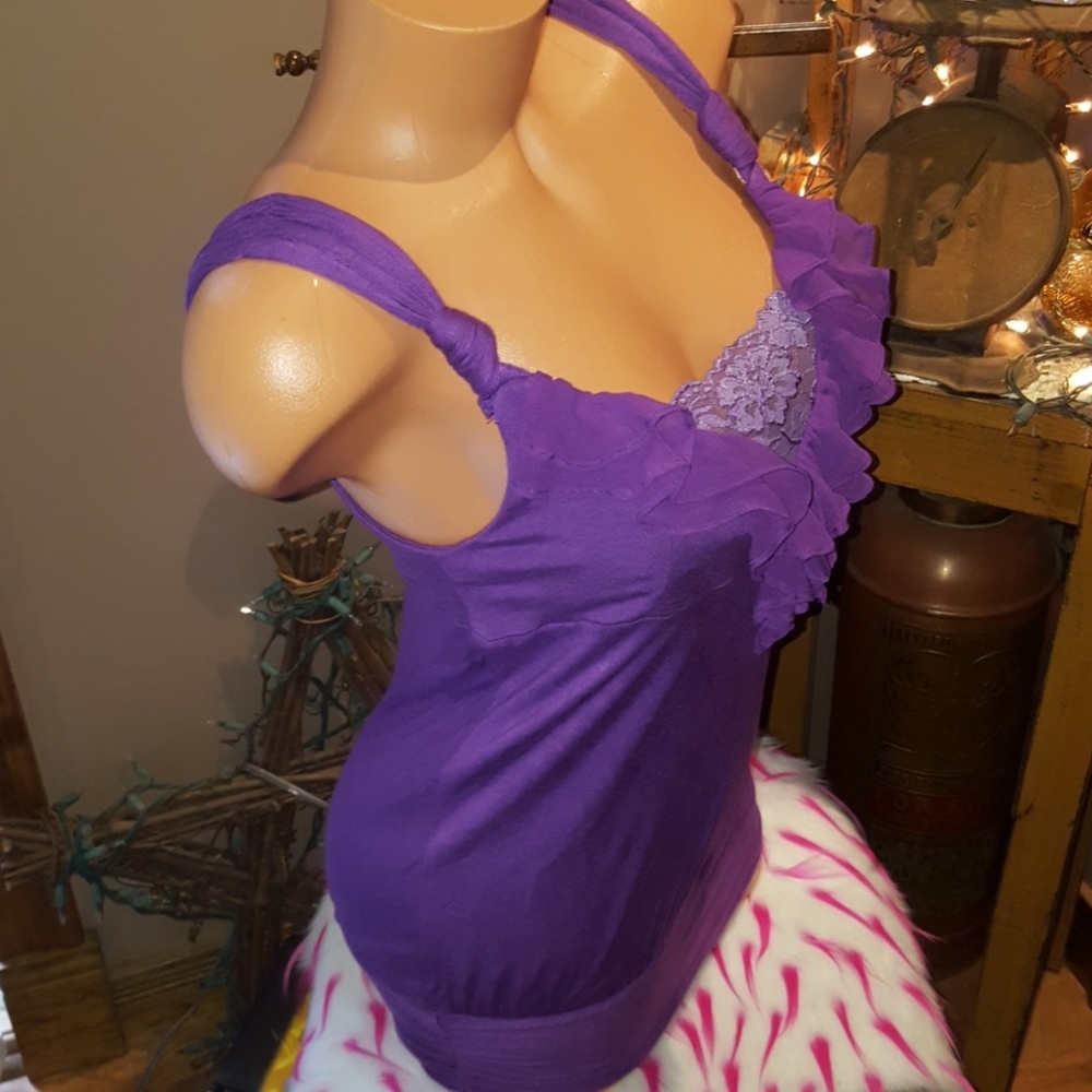 Bebe lace ruffle knotted smocked top S - Picture 3 of 6